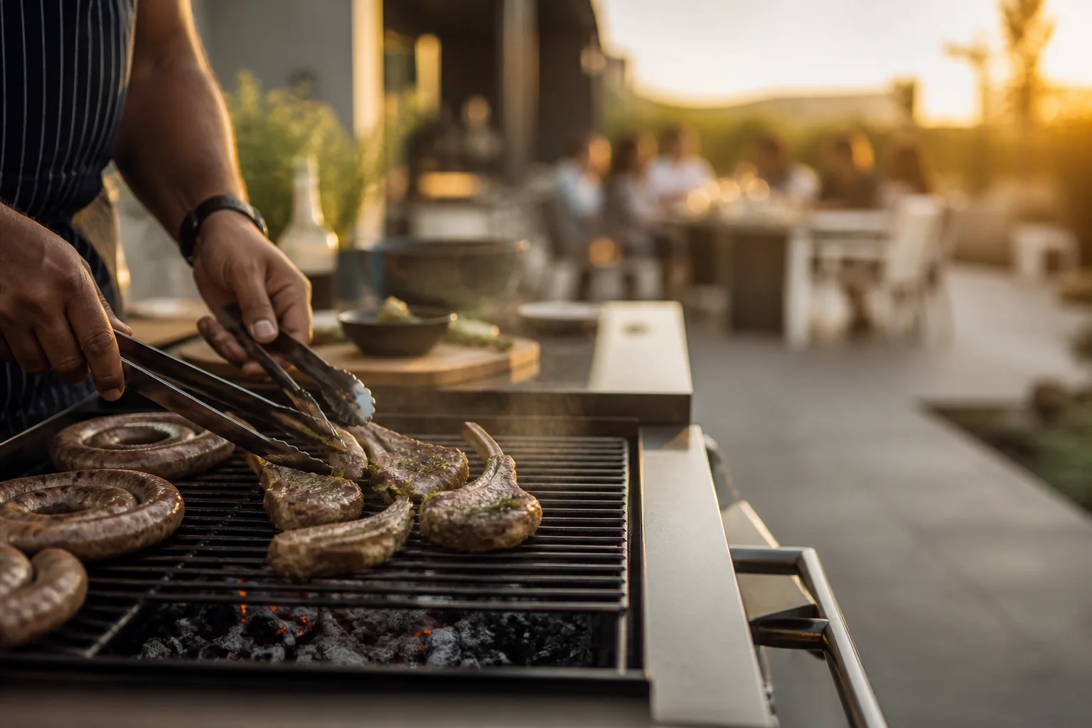 Boerewors and lamb chops being prepared at a South African braai